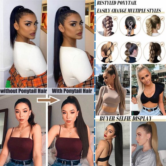 Thick Ponytail Long Clip in Hair Extension Dark Brown Hairpiece 20" - Picture 3 of 5